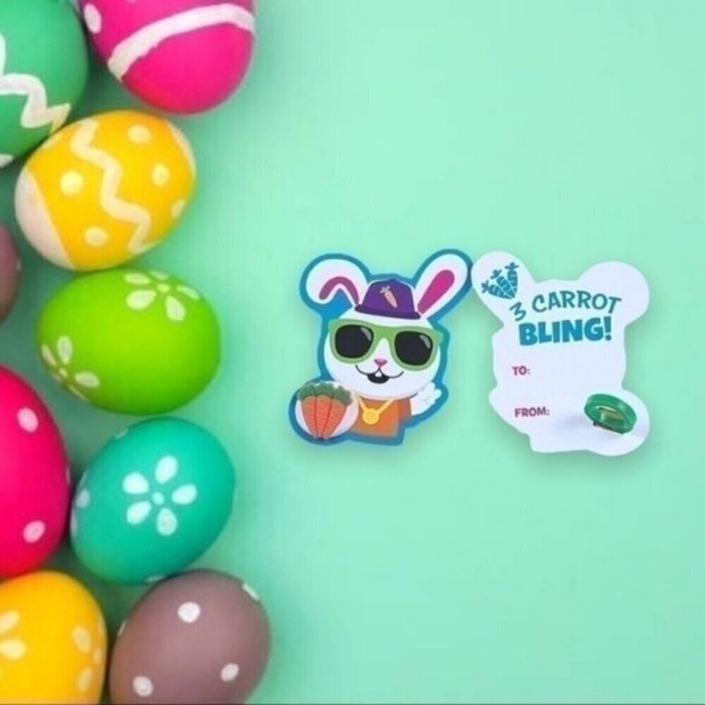 Easter Hip Hop Bunny Cards with Carrot Ring 12 Pack